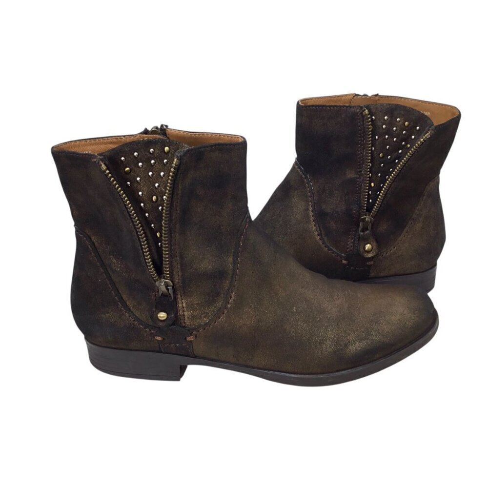 Earthies Sintra Rock Ankle Boots Booties Studs Studded Brown Gold Metallic Sz 9